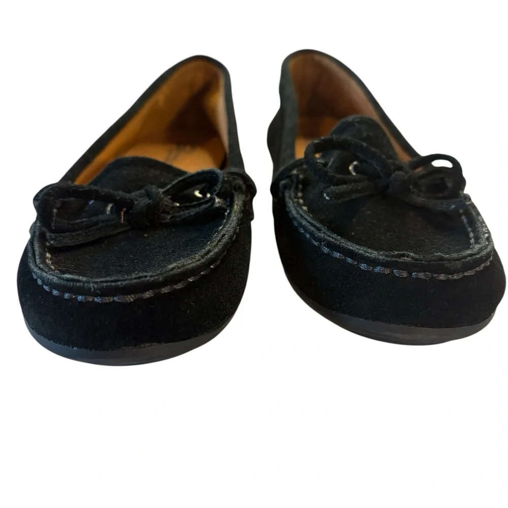 Sbicca Vintage Collection Black Suede Loafer Car Shoes With Bow Size 7.5 M